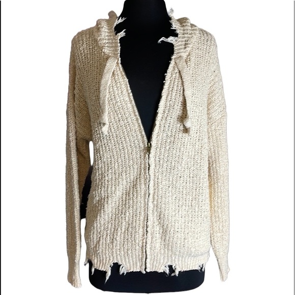 NWT Vintage Havana Distressed Zip Up Sweater with Hood - Picture 1 of 6